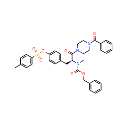 Cc1ccc(S(=O)(=O)Oc2ccc(C[C@@H](C(=O)N3CCN(C(=O)c4ccccc4)CC3)N(C)C(=O)OCc3ccccc3)cc2)cc1 ZINC000028979087