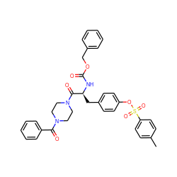 Cc1ccc(S(=O)(=O)Oc2ccc(C[C@H](NC(=O)OCc3ccccc3)C(=O)N3CCN(C(=O)c4ccccc4)CC3)cc2)cc1 ZINC000028979069