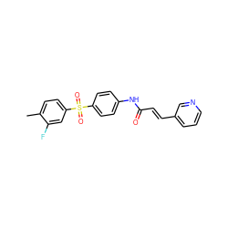 Cc1ccc(S(=O)(=O)c2ccc(NC(=O)/C=C/c3cccnc3)cc2)cc1F ZINC000142316991