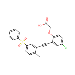 Cc1ccc(S(=O)(=O)c2ccccc2)cc1C#Cc1cc(Cl)ccc1OCC(=O)O ZINC000073165442