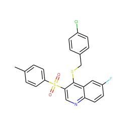 Cc1ccc(S(=O)(=O)c2cnc3ccc(F)cc3c2SCc2ccc(Cl)cc2)cc1 ZINC000015828688