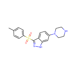 Cc1ccc(S(=O)(=O)c2n[nH]c3cc(N4CCNCC4)ccc23)cc1 ZINC000064436544