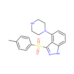 Cc1ccc(S(=O)(=O)c2n[nH]c3cccc(N4CCNCC4)c23)cc1 ZINC000064436618