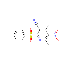 Cc1ccc(S(=O)(=O)c2nc(C)c([N+](=O)[O-])c(C)c2C#N)cc1 ZINC000000075474