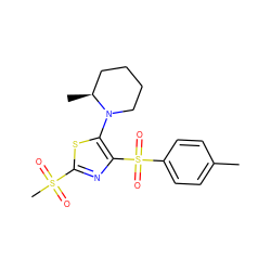 Cc1ccc(S(=O)(=O)c2nc(S(C)(=O)=O)sc2N2CCCC[C@@H]2C)cc1 ZINC000006751839