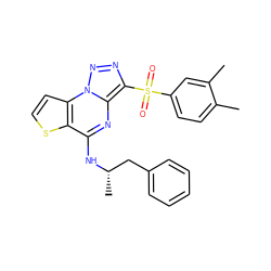 Cc1ccc(S(=O)(=O)c2nnn3c2nc(N[C@@H](C)Cc2ccccc2)c2sccc23)cc1C ZINC000009971069