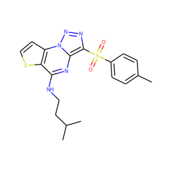 Cc1ccc(S(=O)(=O)c2nnn3c2nc(NCCC(C)C)c2sccc23)cc1 ZINC000004316131