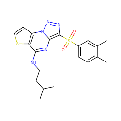 Cc1ccc(S(=O)(=O)c2nnn3c2nc(NCCC(C)C)c2sccc23)cc1C ZINC000020516317