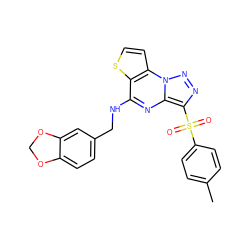 Cc1ccc(S(=O)(=O)c2nnn3c2nc(NCc2ccc4c(c2)OCO4)c2sccc23)cc1 ZINC000008589282