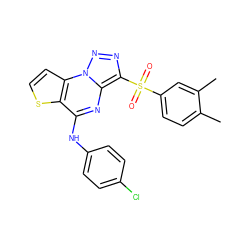 Cc1ccc(S(=O)(=O)c2nnn3c2nc(Nc2ccc(Cl)cc2)c2sccc23)cc1C ZINC000010272485