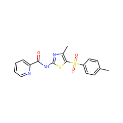 Cc1ccc(S(=O)(=O)c2sc(NC(=O)c3ccccn3)nc2C)cc1 ZINC000198921303