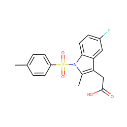 Cc1ccc(S(=O)(=O)n2c(C)c(CC(=O)O)c3cc(F)ccc32)cc1 ZINC000013673915