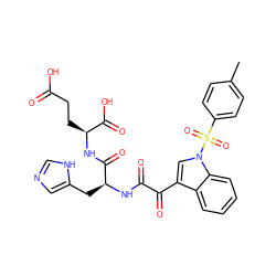 Cc1ccc(S(=O)(=O)n2cc(C(=O)C(=O)N[C@@H](Cc3cnc[nH]3)C(=O)N[C@@H](CCC(=O)O)C(=O)O)c3ccccc32)cc1 ZINC000473113999