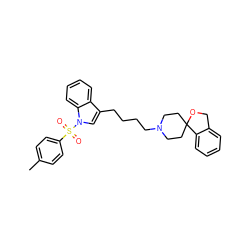 Cc1ccc(S(=O)(=O)n2cc(CCCCN3CCC4(CC3)OCc3ccccc34)c3ccccc32)cc1 ZINC000001534898