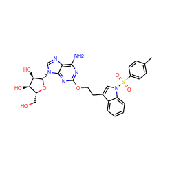 Cc1ccc(S(=O)(=O)n2cc(CCOc3nc(N)c4ncn([C@@H]5O[C@H](CO)[C@@H](O)[C@H]5O)c4n3)c3ccccc32)cc1 ZINC000034800918