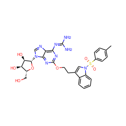 Cc1ccc(S(=O)(=O)n2cc(CCOc3nc(N=C(N)N)c4ncn([C@@H]5O[C@H](CO)[C@@H](O)[C@H]5O)c4n3)c3ccccc32)cc1 ZINC000060246234