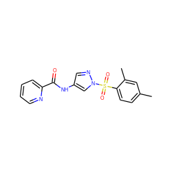 Cc1ccc(S(=O)(=O)n2cc(NC(=O)c3ccccn3)cn2)c(C)c1 ZINC000116780155