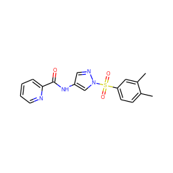 Cc1ccc(S(=O)(=O)n2cc(NC(=O)c3ccccn3)cn2)cc1C ZINC000116778715