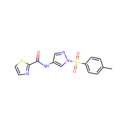 Cc1ccc(S(=O)(=O)n2cc(NC(=O)c3nccs3)cn2)cc1 ZINC000116781592