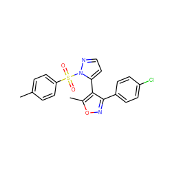 Cc1ccc(S(=O)(=O)n2nccc2-c2c(-c3ccc(Cl)cc3)noc2C)cc1 ZINC000001031691