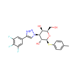 Cc1ccc(S[C@@H]2O[C@H](CO)[C@H](O)[C@H](n3cc(-c4cc(F)c(F)c(F)c4)nn3)[C@H]2O)cc1 ZINC001772604302