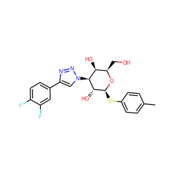 Cc1ccc(S[C@@H]2O[C@H](CO)[C@H](O)[C@H](n3cc(-c4ccc(F)c(F)c4)nn3)[C@H]2O)cc1 ZINC001772574911