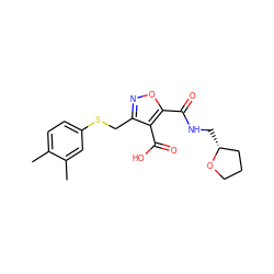 Cc1ccc(SCc2noc(C(=O)NC[C@@H]3CCCO3)c2C(=O)O)cc1C ZINC000008672413