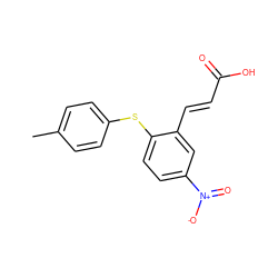 Cc1ccc(Sc2ccc([N+](=O)[O-])cc2/C=C/C(=O)O)cc1 ZINC000008552816