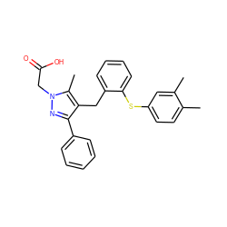 Cc1ccc(Sc2ccccc2Cc2c(-c3ccccc3)nn(CC(=O)O)c2C)cc1C ZINC000103237958