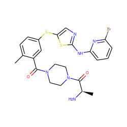 Cc1ccc(Sc2cnc(Nc3cccc(Br)n3)s2)cc1C(=O)N1CCN(C(=O)[C@@H](C)N)CC1 ZINC000029038372