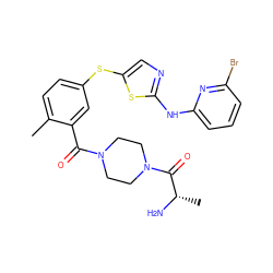 Cc1ccc(Sc2cnc(Nc3cccc(Br)n3)s2)cc1C(=O)N1CCN(C(=O)[C@H](C)N)CC1 ZINC000029038368