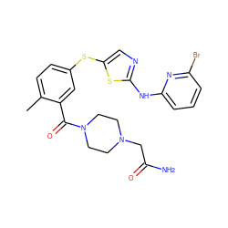 Cc1ccc(Sc2cnc(Nc3cccc(Br)n3)s2)cc1C(=O)N1CCN(CC(N)=O)CC1 ZINC000029038362