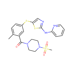 Cc1ccc(Sc2cnc(Nc3ccccn3)s2)cc1C(=O)N1CCN(S(C)(=O)=O)CC1 ZINC000029038350