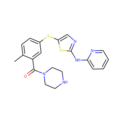 Cc1ccc(Sc2cnc(Nc3ccccn3)s2)cc1C(=O)N1CCNCC1 ZINC000029038346