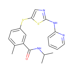 Cc1ccc(Sc2cnc(Nc3ccccn3)s2)cc1C(=O)NC(C)C ZINC000029038318