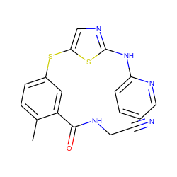 Cc1ccc(Sc2cnc(Nc3ccccn3)s2)cc1C(=O)NCC#N ZINC000029038320