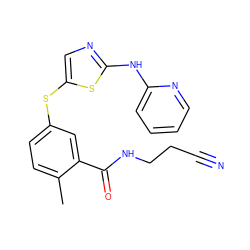 Cc1ccc(Sc2cnc(Nc3ccccn3)s2)cc1C(=O)NCCC#N ZINC000029038323