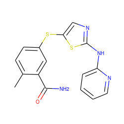 Cc1ccc(Sc2cnc(Nc3ccccn3)s2)cc1C(N)=O ZINC000029038315