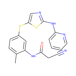 Cc1ccc(Sc2cnc(Nc3ccccn3)s2)cc1NC(=O)CC#N ZINC000029038339