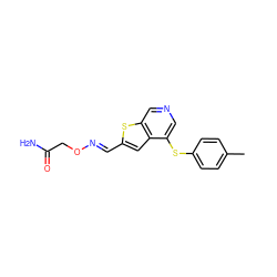 Cc1ccc(Sc2cncc3sc(/C=N/OCC(N)=O)cc23)cc1 ZINC000013862339