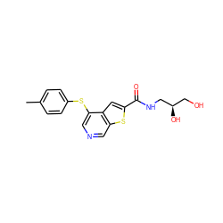 Cc1ccc(Sc2cncc3sc(C(=O)NC[C@H](O)CO)cc23)cc1 ZINC000003941687