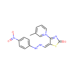 Cc1ccc[n+](C2=NC(=O)S/C2=C/NNc2ccc([N+](=O)[O-])cc2)c1 ZINC000038191467