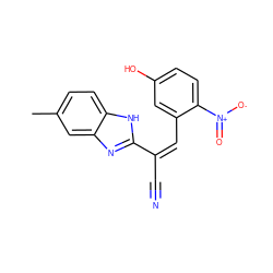 Cc1ccc2[nH]c(/C(C#N)=C\c3cc(O)ccc3[N+](=O)[O-])nc2c1 ZINC000013124668