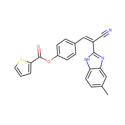 Cc1ccc2[nH]c(/C(C#N)=C\c3ccc(OC(=O)c4cccs4)cc3)nc2c1 ZINC000008577952