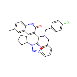 Cc1ccc2[nH]c(=O)c([C@@H](c3nnnn3C3CCCC3)N(Cc3ccccc3)Cc3ccc(Cl)cc3)cc2c1 ZINC000095578979