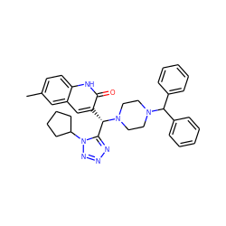 Cc1ccc2[nH]c(=O)c([C@@H](c3nnnn3C3CCCC3)N3CCN(C(c4ccccc4)c4ccccc4)CC3)cc2c1 ZINC000022871679