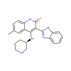 Cc1ccc2[nH]c(=O)c(-c3nc4ccccc4[nH]3)c(N[C@@H]3CCCNC3)c2c1 ZINC000034803965