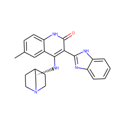 Cc1ccc2[nH]c(=O)c(-c3nc4ccccc4[nH]3)c(N[C@@H]3CN4CCC3CC4)c2c1 ZINC000034803979