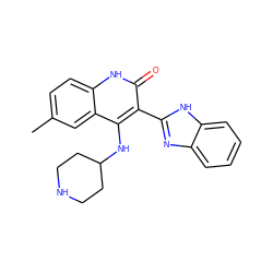 Cc1ccc2[nH]c(=O)c(-c3nc4ccccc4[nH]3)c(NC3CCNCC3)c2c1 ZINC000034803999