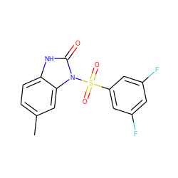 Cc1ccc2[nH]c(=O)n(S(=O)(=O)c3cc(F)cc(F)c3)c2c1 ZINC000040407195